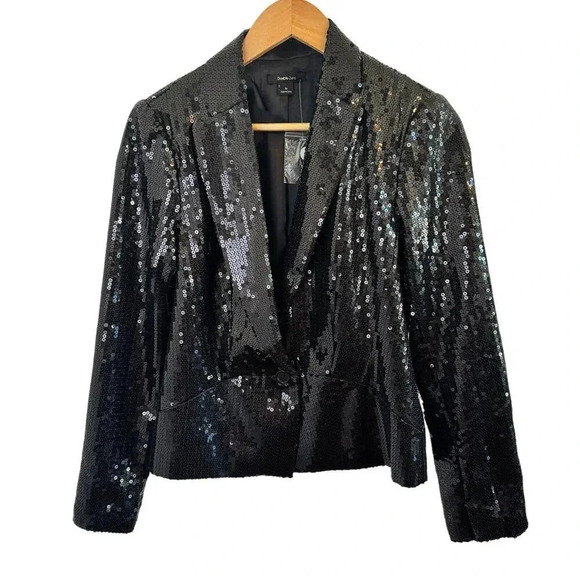 Double Zero Black Sequin Blazer One Button Front Jacket Women's M NWOT - Picture 1 of 8